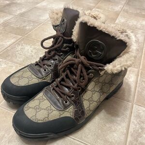 Gucci Mens Fur Lined Monogram Boots